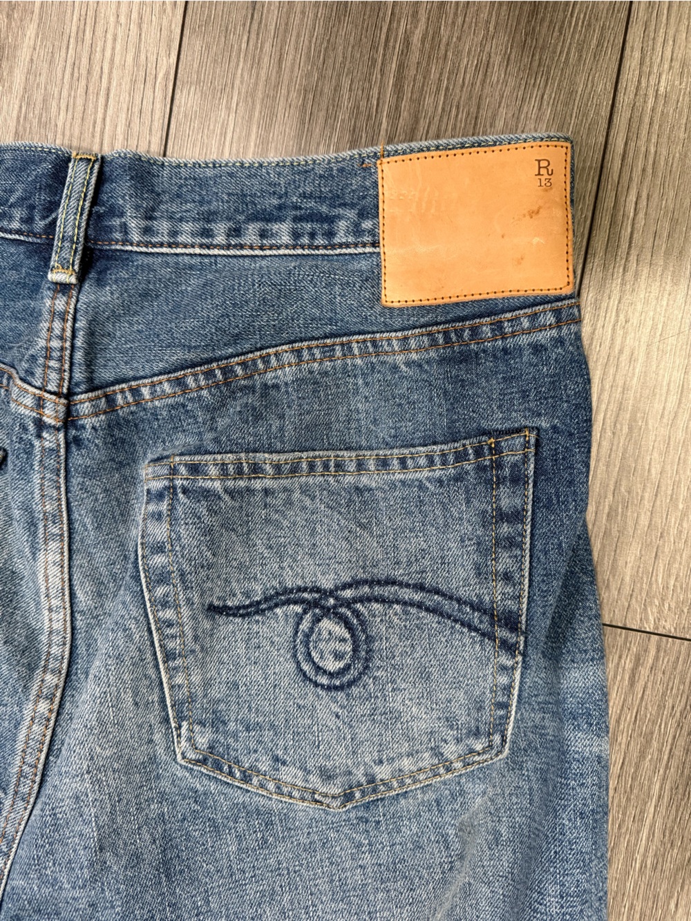 LIMITED NWT R13 Cuffed Crossover Straight Leg Jeans Estin Selvedge Blue Sz 28 - Picture 14 of 15